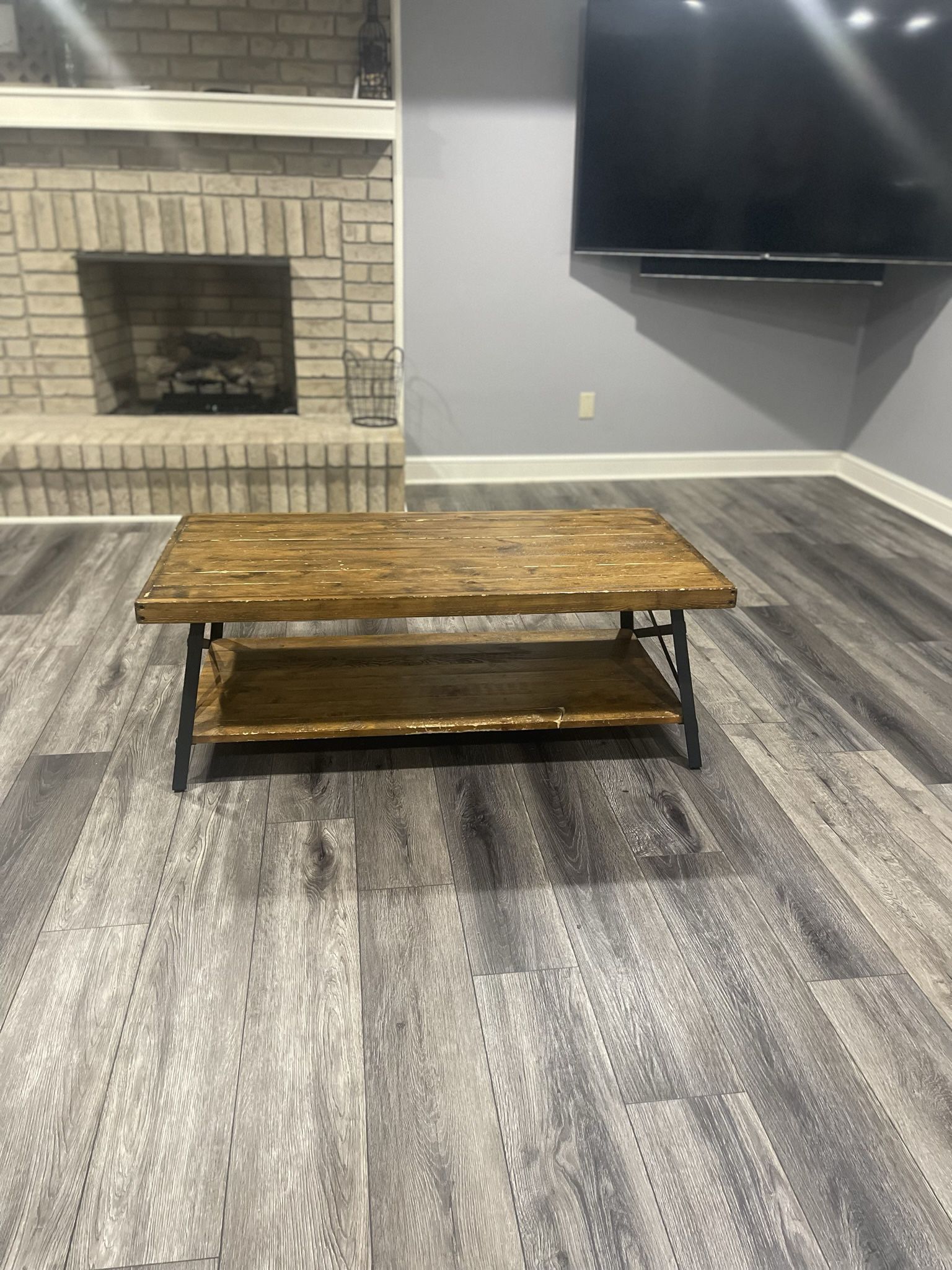 Two Stools (modern)  and Wood coffee Table (rustic) 