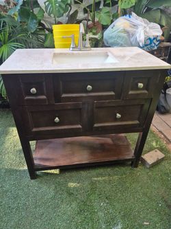 Dark Wood Bathroom Vanity with Stone Top