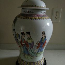 Antique Chinese Porcelain Da Qing Qianlong Nian Zhi Qing Dynasty Jar With Stand