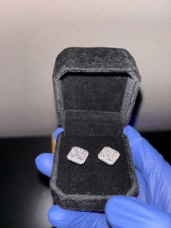 925 Silver Gold Plated Moissanite Square Cluster Stud Earrings