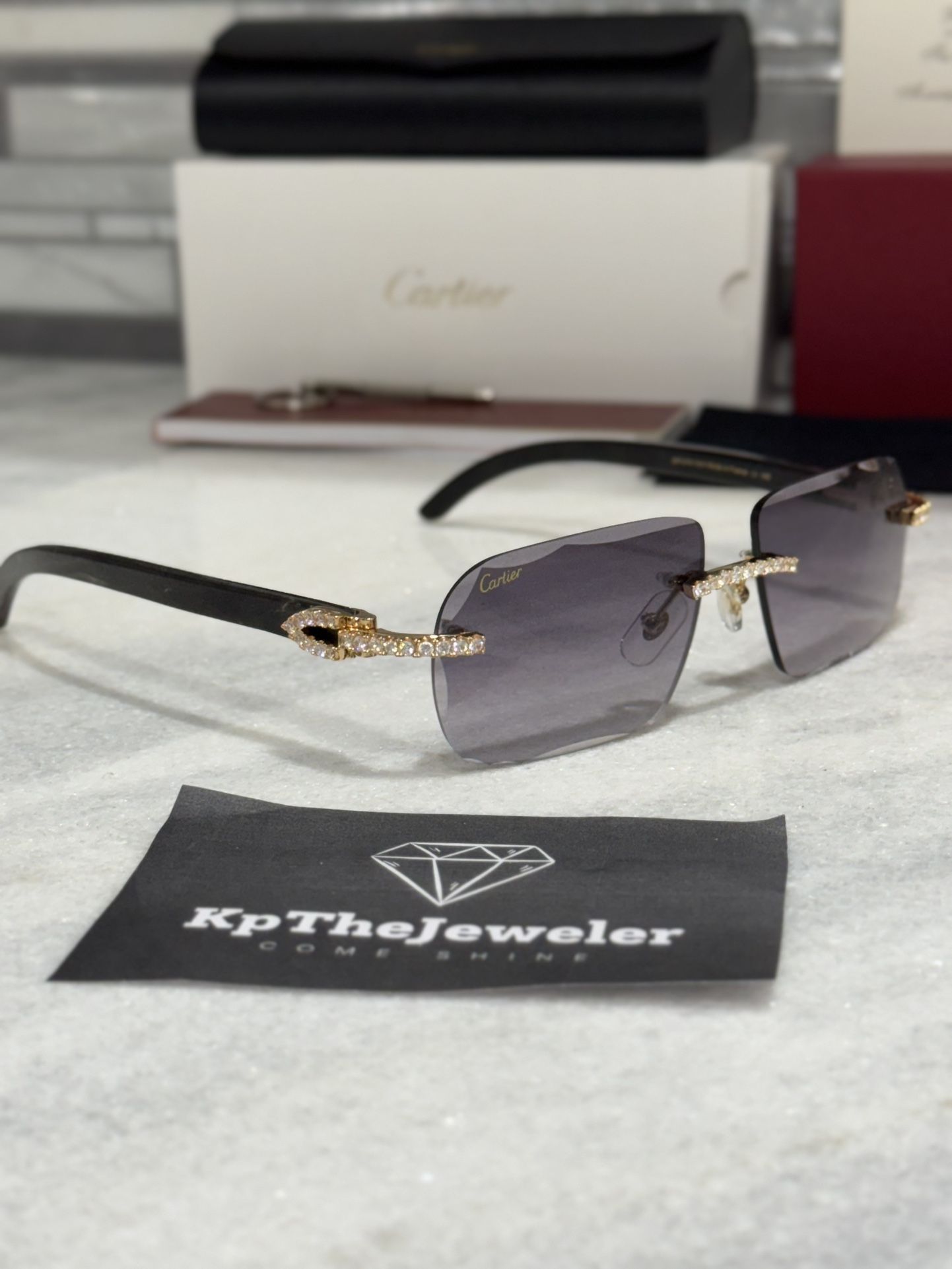 Cartier Black Buffs Purple Diamond Cut Lenses Gold