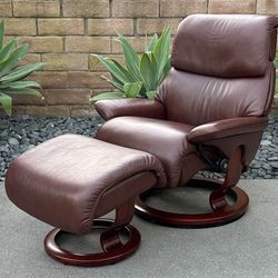 Authentic “Dream” Ekornes Stressless Leather Recliner Lounge Chair & Ottoman