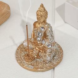 1pc Diamond-mounted Buddha Statue Incense Burner Ornament for Tea Room Yoga Meditation Desktop Sandalwood