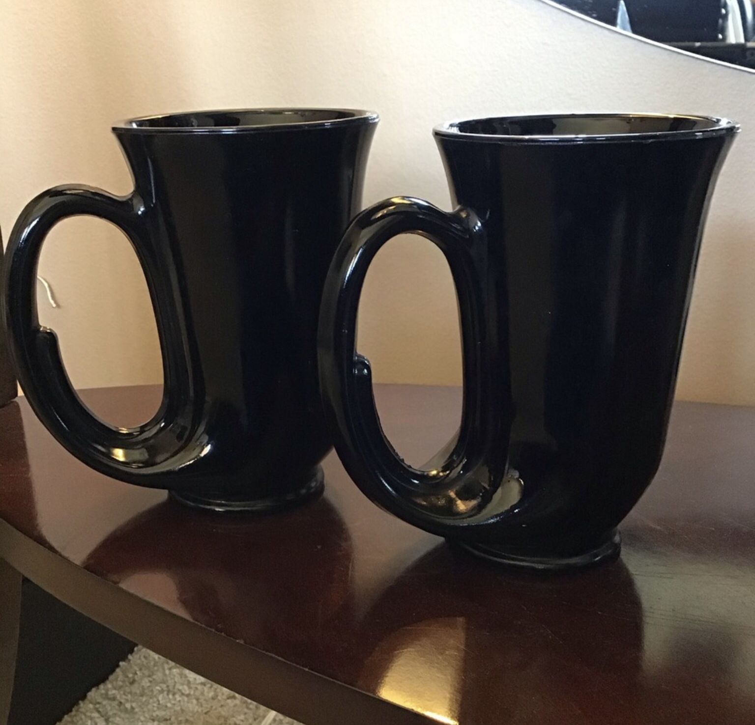 Vintage Indiana Glass Tiara Black Horn Mugs