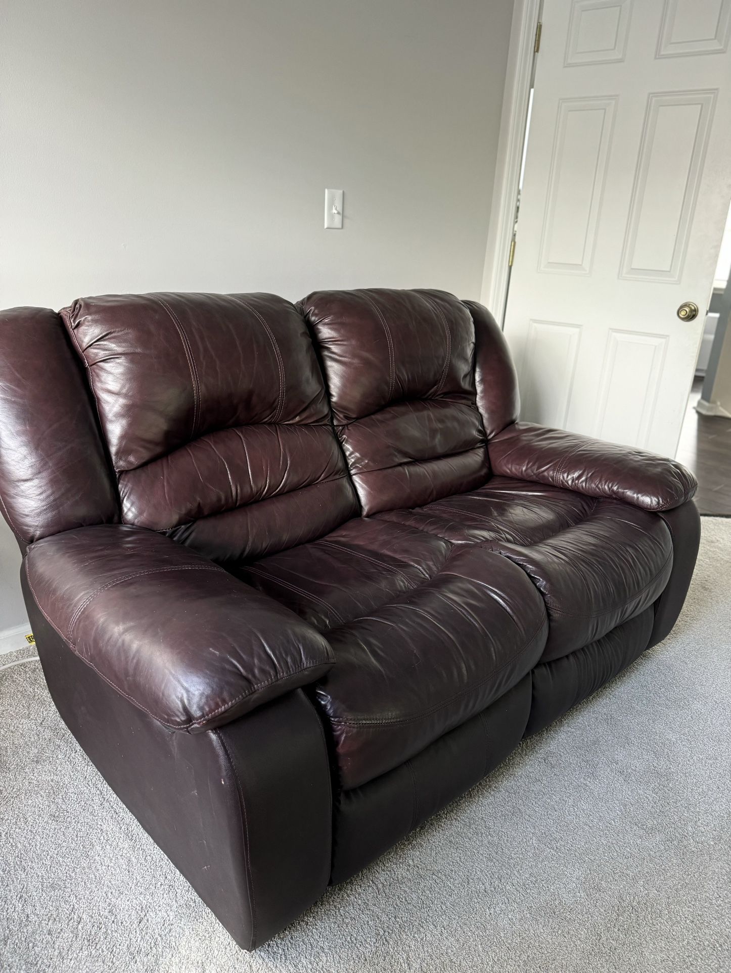 Brown Leather Reclining Loveseat