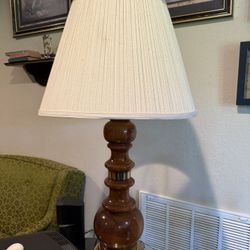 Pair of Vintage Wooden & Brass Table Lamps 