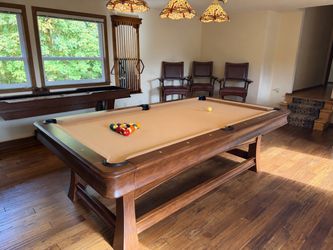8-Foot Thomas Aaron Pool Table + 3 Chairs, Cues & Accessories — $1,000 OBO
