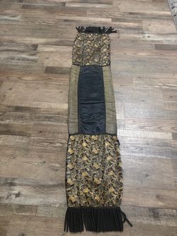 Black and Gold Brocade Table Runner with Fringe