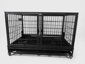 Heavy duty dog or pet cage crate kennel with wheels and removable divider
