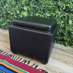 Leather Single Tray Square Storage Ottoman, Convertible Chair 