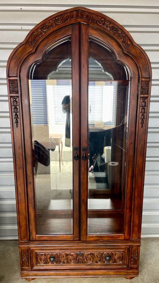 Broyhill Gothic Arch Curio China Cabinet - Solid Wood 85” Tall, Vintage