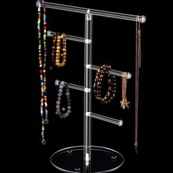 Acrylic Jewelry Tree Stand Organizer T-Bar Necklace Display Stand Holder Clear