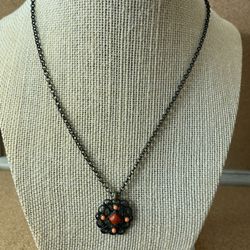 Robert Rose pendant and chain necklace orange coral Peachy colored