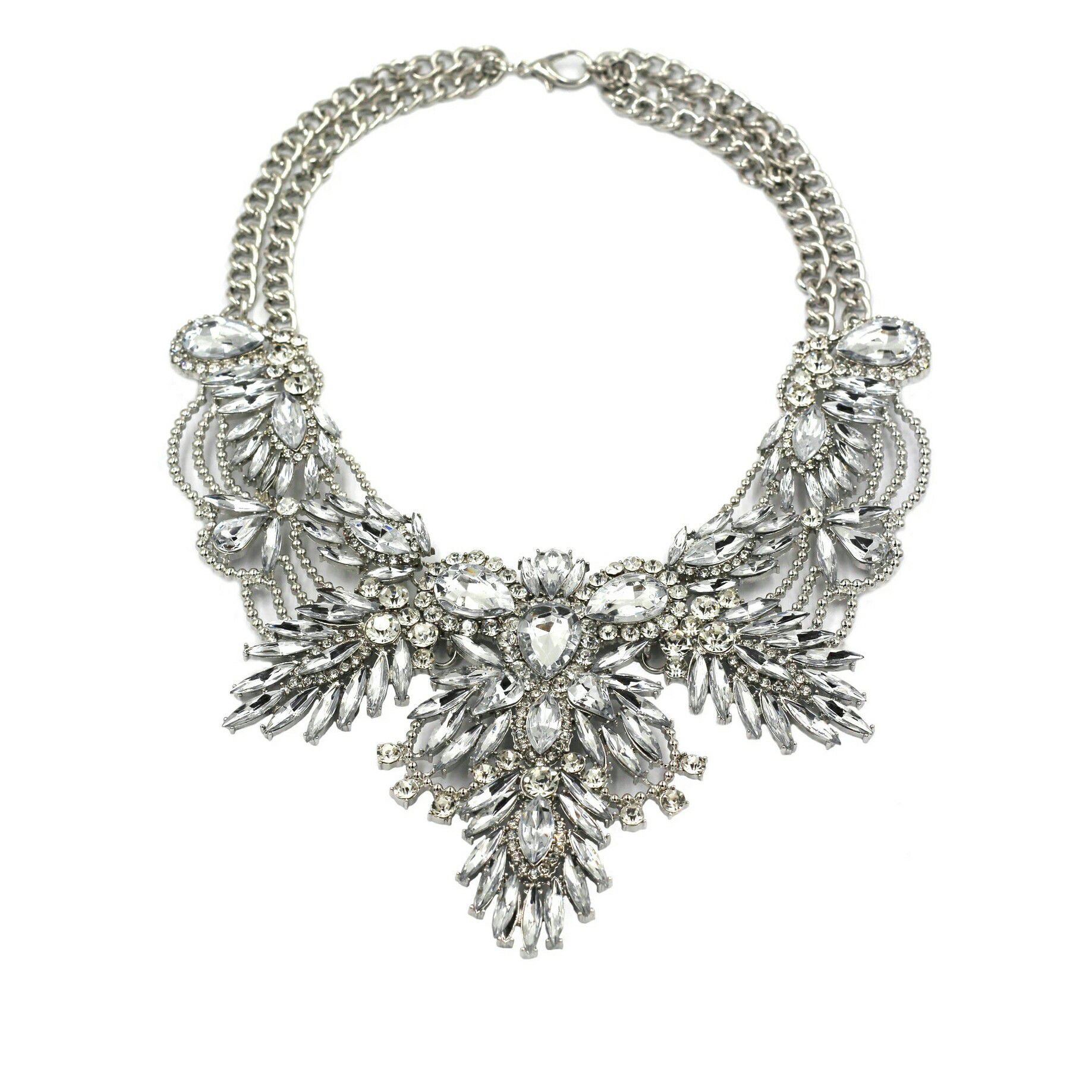 Silver noble granular crystal flower necklace
