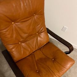 Vintage Brown Leather Mid Century Bent Wood Chair 