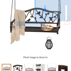 PHI VILLA - 2-Seat Metal Outdoor Porch Swing With Hanging Chains Patio Swing PHI VILLA - 2-Seat Metal Outdoor Porch Swing With Hanging Chains Patio Sw