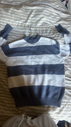 Blue and White Striped Knit Sweater