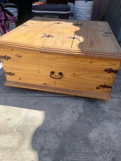 Rustic Pine Wood Trunk Chest - Coffee Table w/ Vintage Iron Hardware