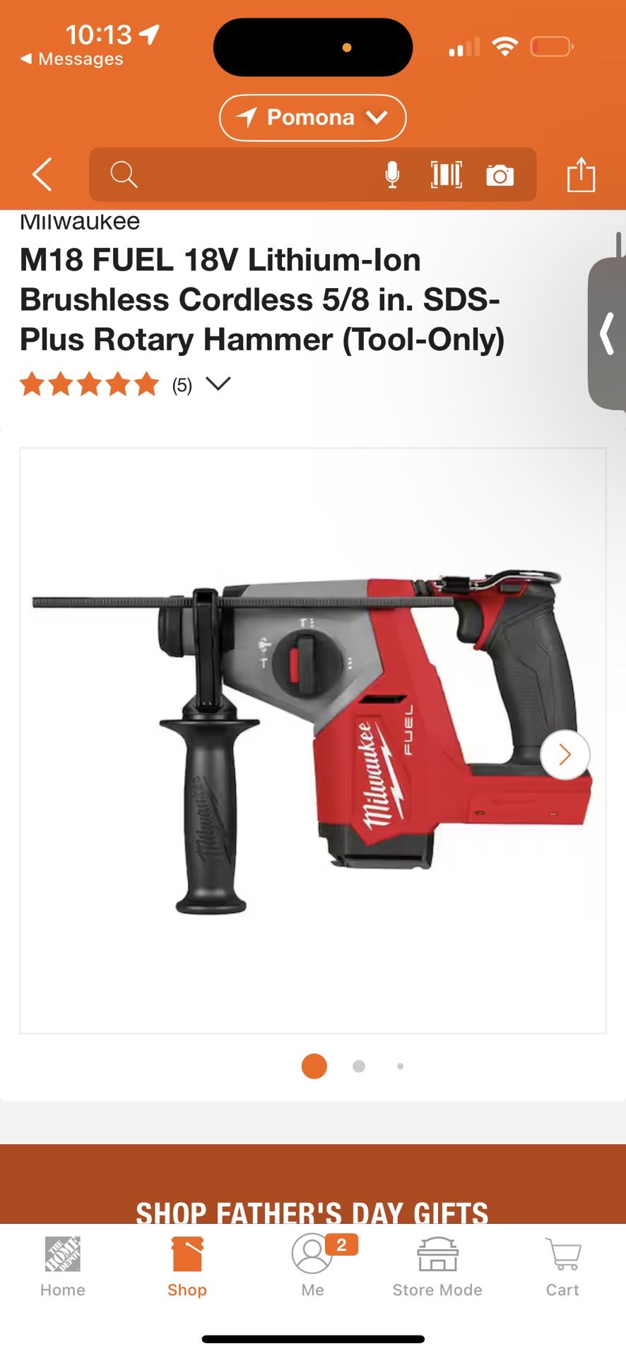 Milwaukee M18 FUEL 18V Lithium-lon Brushless Cordless 5/8 in. SDS-Plus Rotary Hammer (Tool-Only)