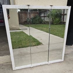 Medicine Cabinet Wood Frame 3 Door Mirrored  