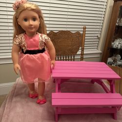 Our Generation Doll And Picnic Table 