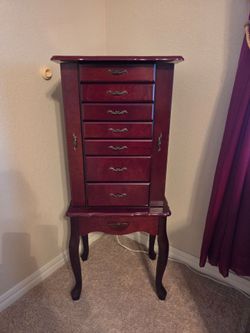 Cherry Wood Standing Jewelry Armoire