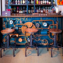 Steampunk Home Bar And Stools