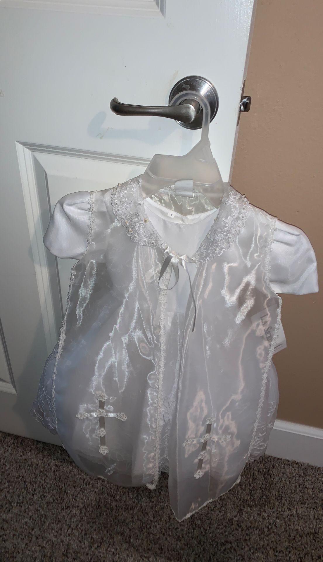 Beautiful all white baptismal dress comes with headband our baptismal hat size 4