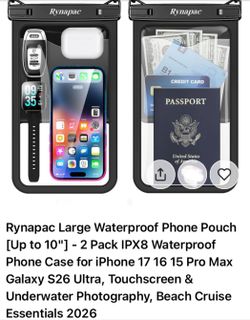 Rynapac Large Waterproof Phone Pouch [Up to 10"] - 2 Pack