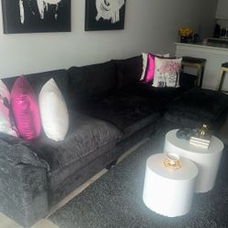 Black velvet Set Couch White Two Coffee Table Set Included 
