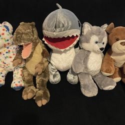 Build A Bear Lot 5 Plushies Bear Dog Dinosaur Shark 