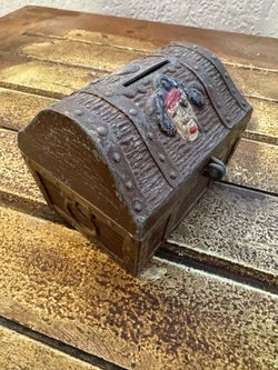 Vintage Painted Metal Pirate Chest Coin Bank by E. J. Kahn