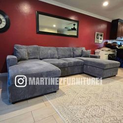 BRAND NEW DARK GREY CORDUROY DOUBLE CHAISE SECTIONAL COUCH (NEW IN BOXES)