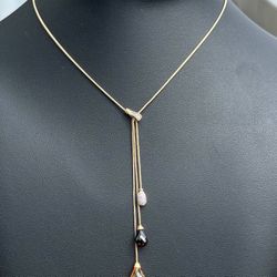 Antique Jewelry 14k solid yellow gold CZ Multicolor Stone Natural Diamond 2.10CTW necklace chain 17.00" 2.00mm width