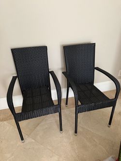 Black Wicker Outdoor Armchairs – Set of 2