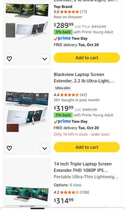 Triple Laptop Extender 15.6", IPS FHD 1080 Portable Monitor for Laptop,