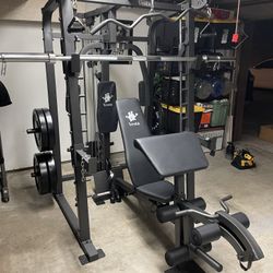 Vesta Fitness Smith Machine 2001 w/Bench Attachment | 230lb Bumpers Weights | 7ft Olympic Bar | Fitness | Gym Equipment | FREE DELIVERY 🚚 