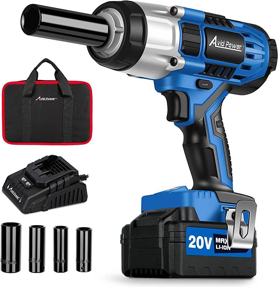 Avid Power Cordless Impact Wrench, 1/2 Impact Gun w/ Max Torque 330 ft lbs (450N.m), 20V Impact Driver Kit w/ 3.0A Li-ion Battery, 4 Pcs Drive Impact