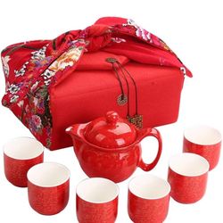 Chinese Wedding Or Chinese New Year Red Tea Set And Decor