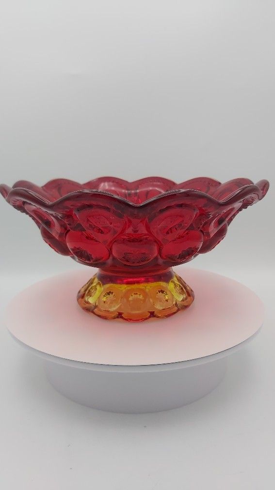Lovely Vintage L.E.Smith "Moon & Stars" Amberina Glass Bowl 