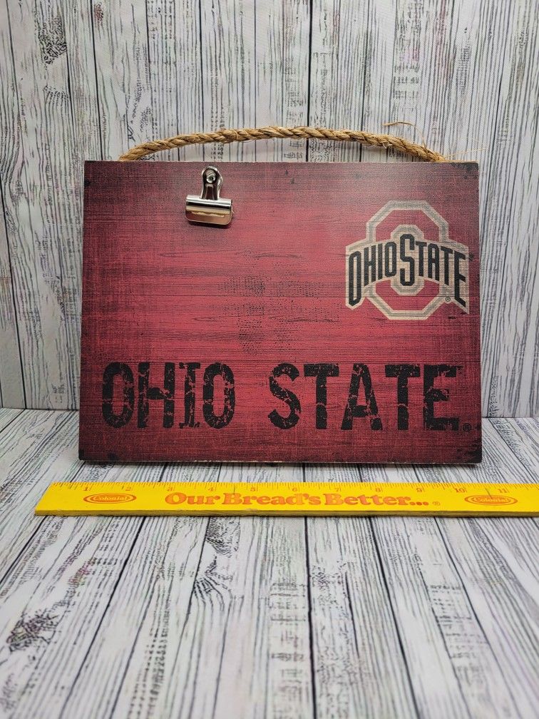 Ohio st team name clip frame. Wood wall hanger or shelf piece.