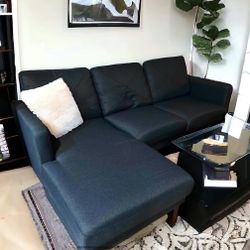 Dark Blue Mid Century Modern 79” Sectional Sofa with Reversible Chaise by Belffin