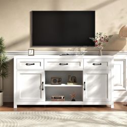 Farmhouse TV Stand for 55 Inch TV, TV Console Table Entertainment Center with Doors & Vintage Handles & Adjustable Shelf, Media TV Console Table for L