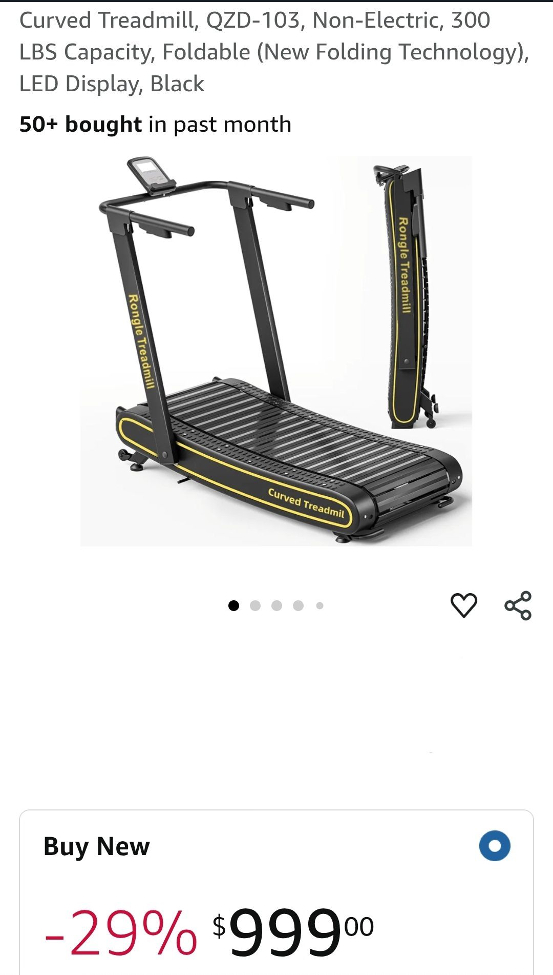 Curved Treadmill, QZD-103, Non-Electric, 300 LBS Capacity, Foldable (New Folding Technology), LED Display, Black