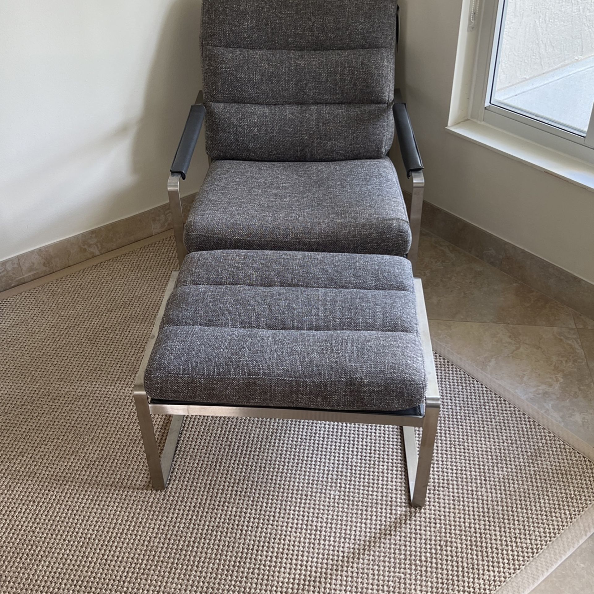 Macys Steel Leather Back Fabric Chair With Ottoman