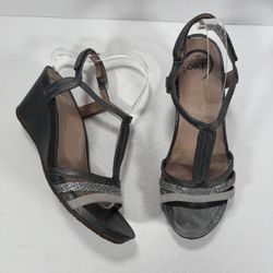 Abeo B.I.O. System Lacey Pewter Leather Wedge Heel Sandals Comfort Shoes Size 9M