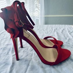 Gorgeous Red Ankle Strap Ruffle Heels