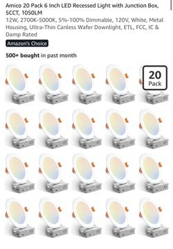 Amico 20-Pack 6 Inch LED Recessed Lights with Junction Box
