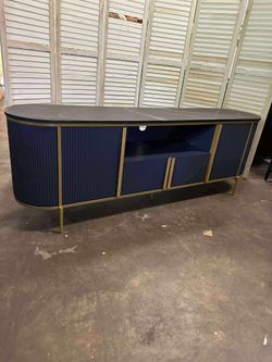 70" Fluted TV Stand, Modern Chic Entertainment Center for TVs Up to 80 inches, TV Console with Faux Marble Top, Curved Profile Design, Media Console f