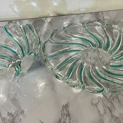 Vintage Mikasa Lead Crystal Peppermint Swirl / Green Swirl Germany Original Walter Glass Dish and bowl
